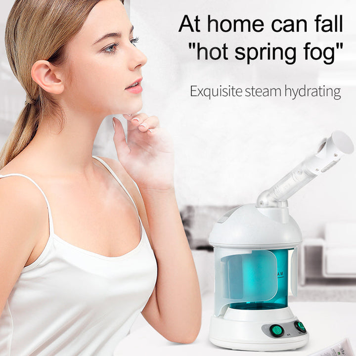 Close-up of Professional Nano Ionic Facial Steamer, highlighting steam for deep cleansing and skin hydration.