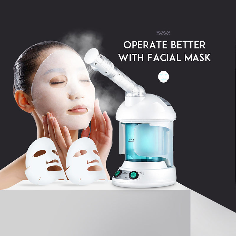 Professional Nano Ionic Facial Steamer, a beauty tool with a 360° rotating arm for deep cleansing & hydration.