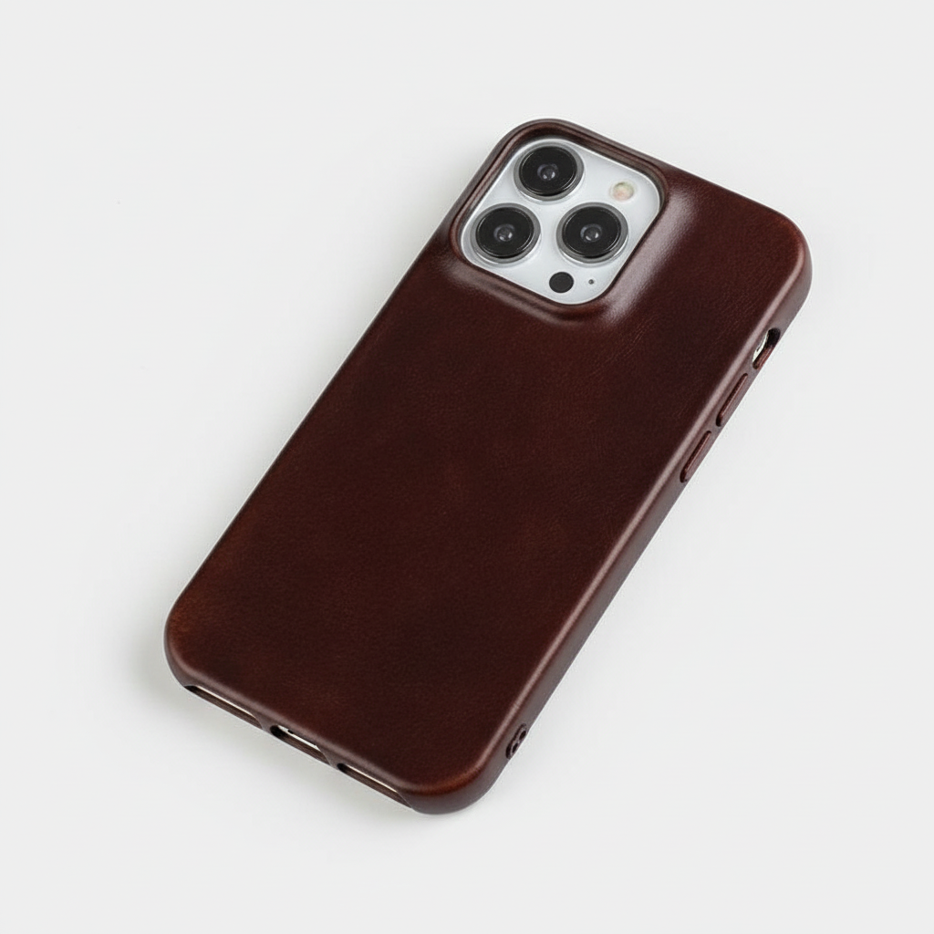 Premium leather iPhone case with enhanced grip for secure handling. Durable & shock-absorbent.