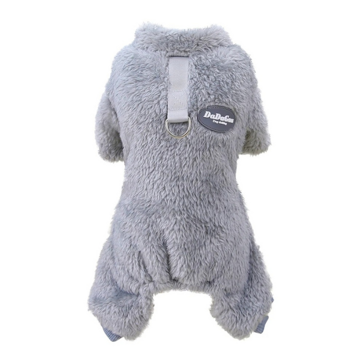 PupCoat fleece jumpsuit for pets, a stylish and warm winter outfit.