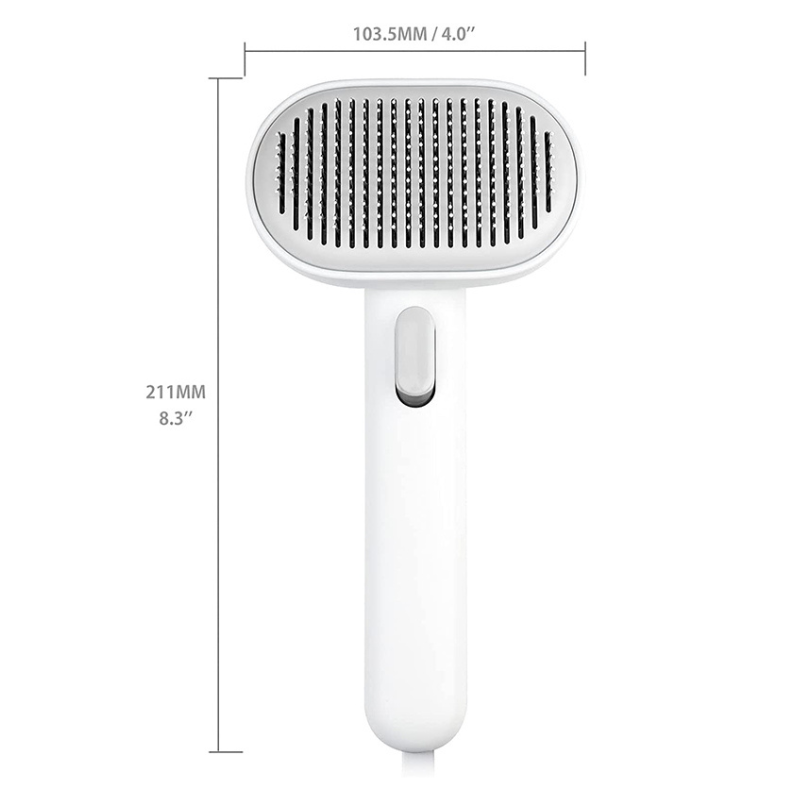 Gentle pet grooming brush, PurrfectBrush deshedding tool with easy self-cleaning for cats.