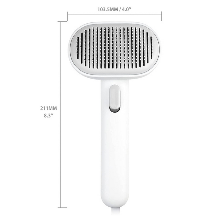 Gentle pet grooming brush, PurrfectBrush deshedding tool with easy self-cleaning for cats.