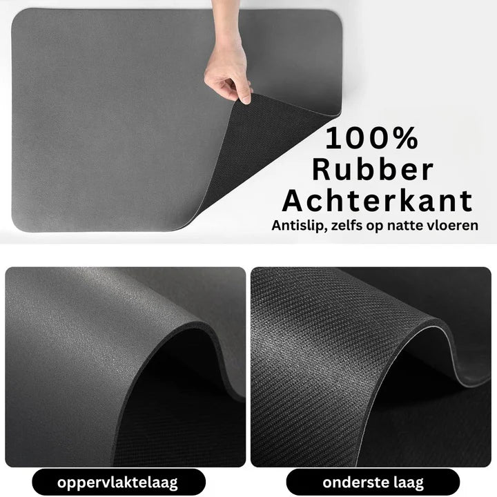 Quick-dry kitchen dish drying mat protecting a countertop, ideal for air-drying dishware and glassware.