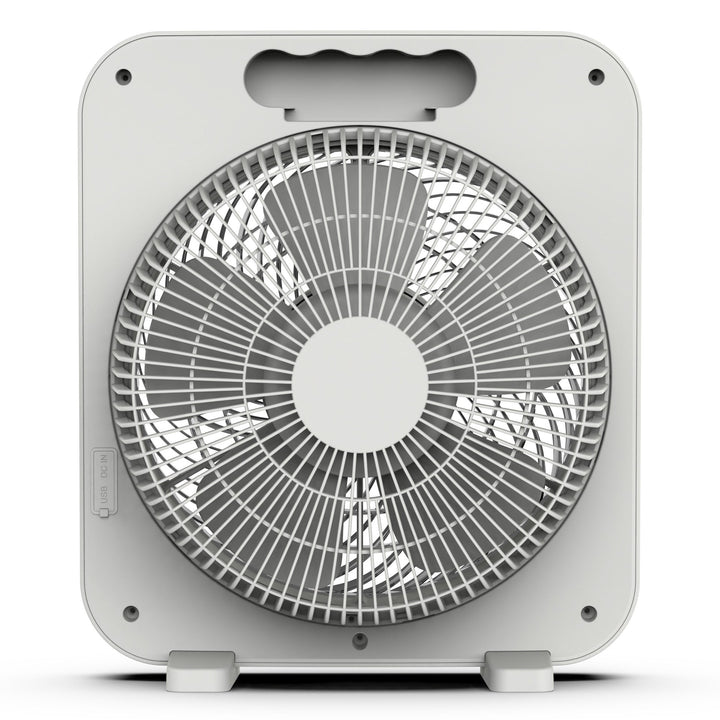 Portable quiet electric fan, ideal for room cooling. Features strong airflow & adjustable settings for comfort.