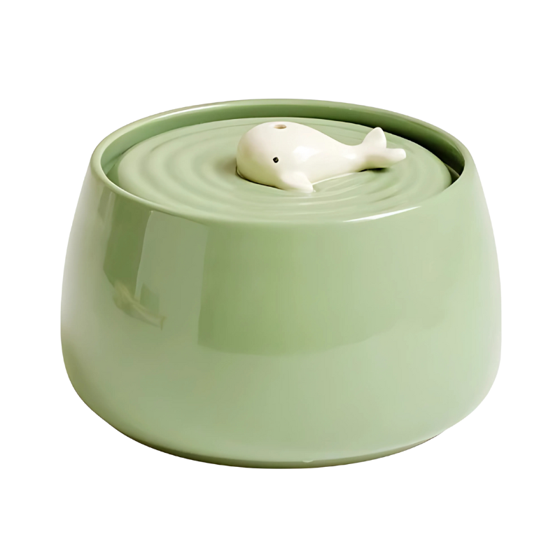 Modern ceramic pet water dispenser with multi-stage filtration & ultra-quiet pump for all pets.