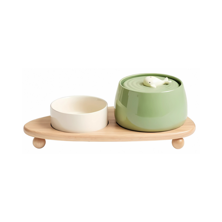 Ultra-quiet ceramic pet fountain, keeps water fresh & filtered, ideal for cats, dogs & small pets.