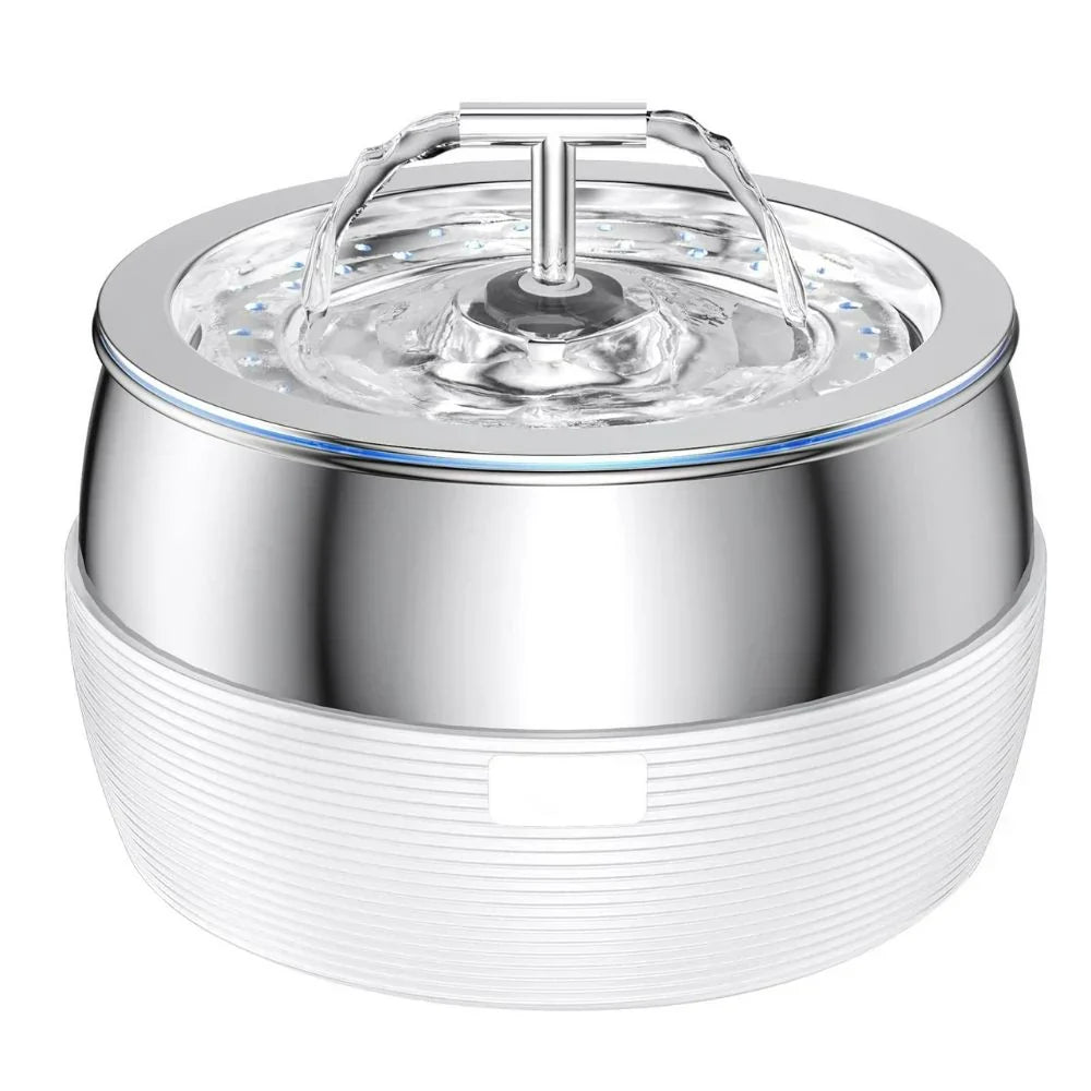Sleek 0.79 gal cat & dog drinking fountain. Stainless steel with dual spout for optimal hydration.