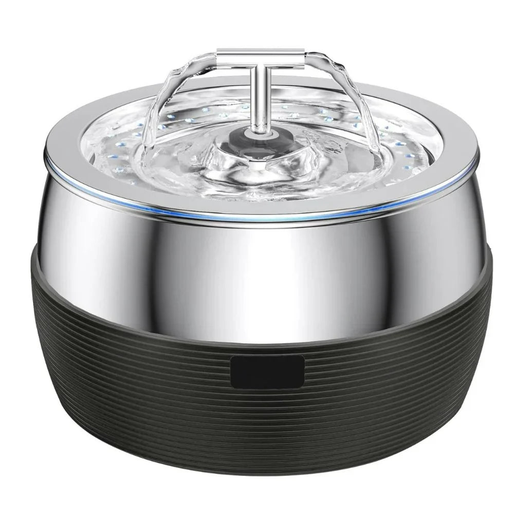 Easy-clean stainless steel pet waterer (0.79 gal) for dogs & cats. Quiet operation, fresh water.