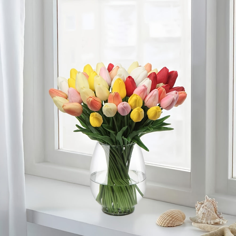 Vibrant artificial tulips, 10-pack, ideal for wedding & event decor. Realistic, no maintenance faux flowers.