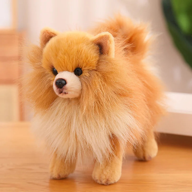 Realistic 12-inch Pomeranian plush stuffed animal, soft and cuddly dog toy for kids.