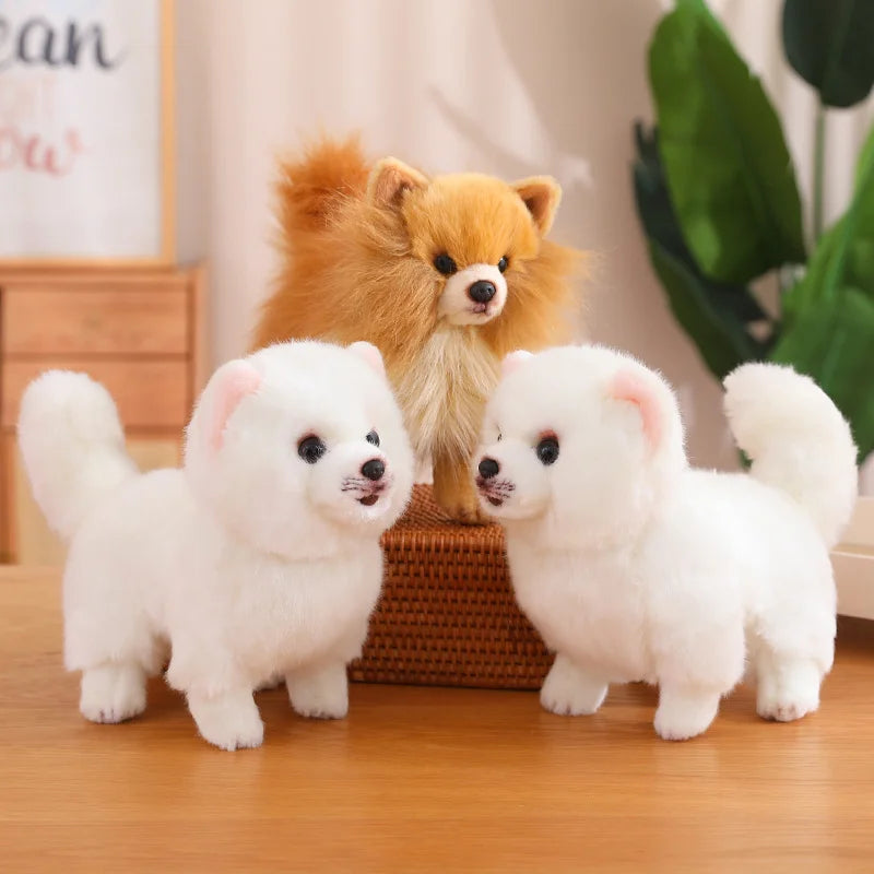 Lifelike 12-inch Pomeranian plush toy, a soft and cuddly stuffed dog for hours of children's play.