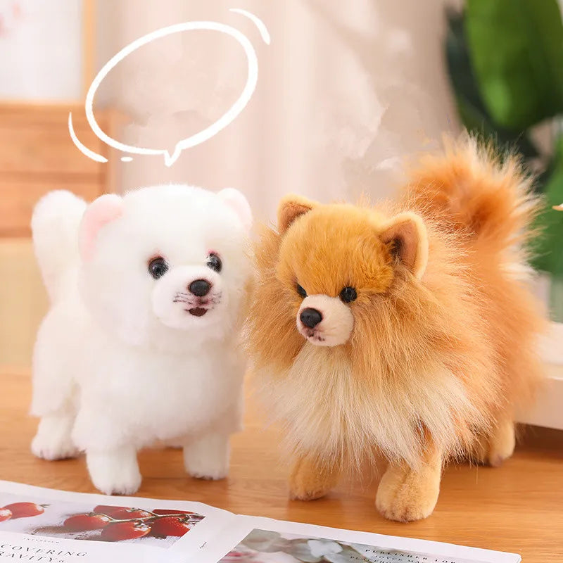 Detailed 12-inch realistic Pomeranian plush, a super soft stuffed animal toy for children's comfort.