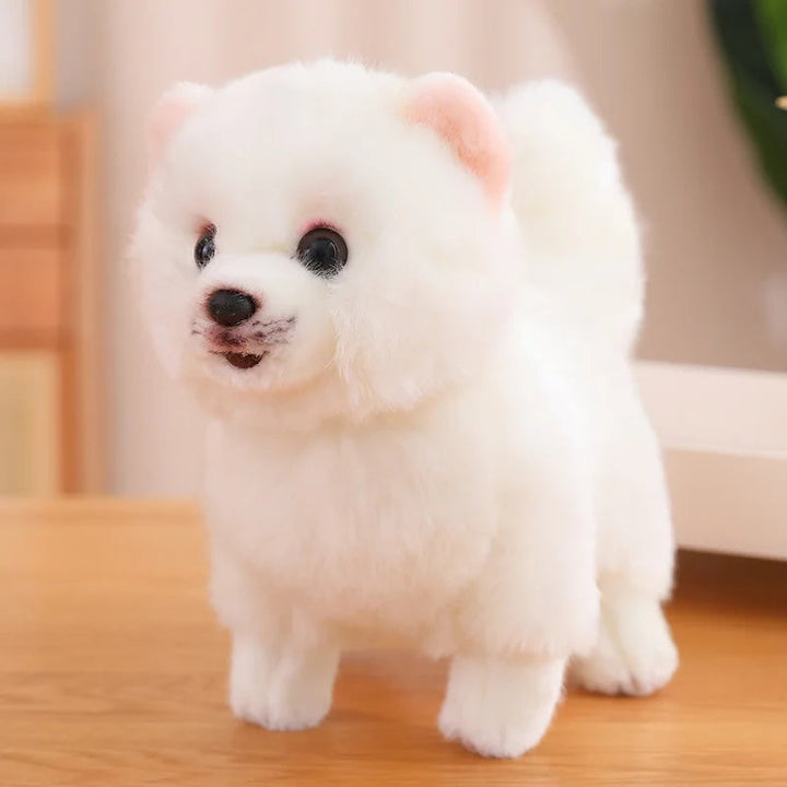 Cute 12-inch Pomeranian stuffed animal, a realistic and soft plush dog toy for young kids.
