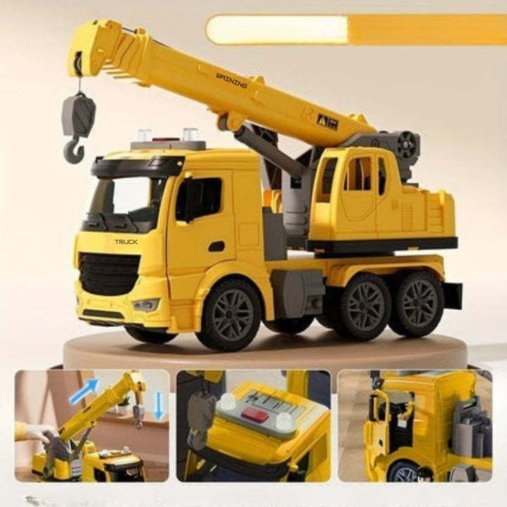 Durable boys' & girls' construction vehicle toy, a realistic crane truck with exciting lights & sounds features.