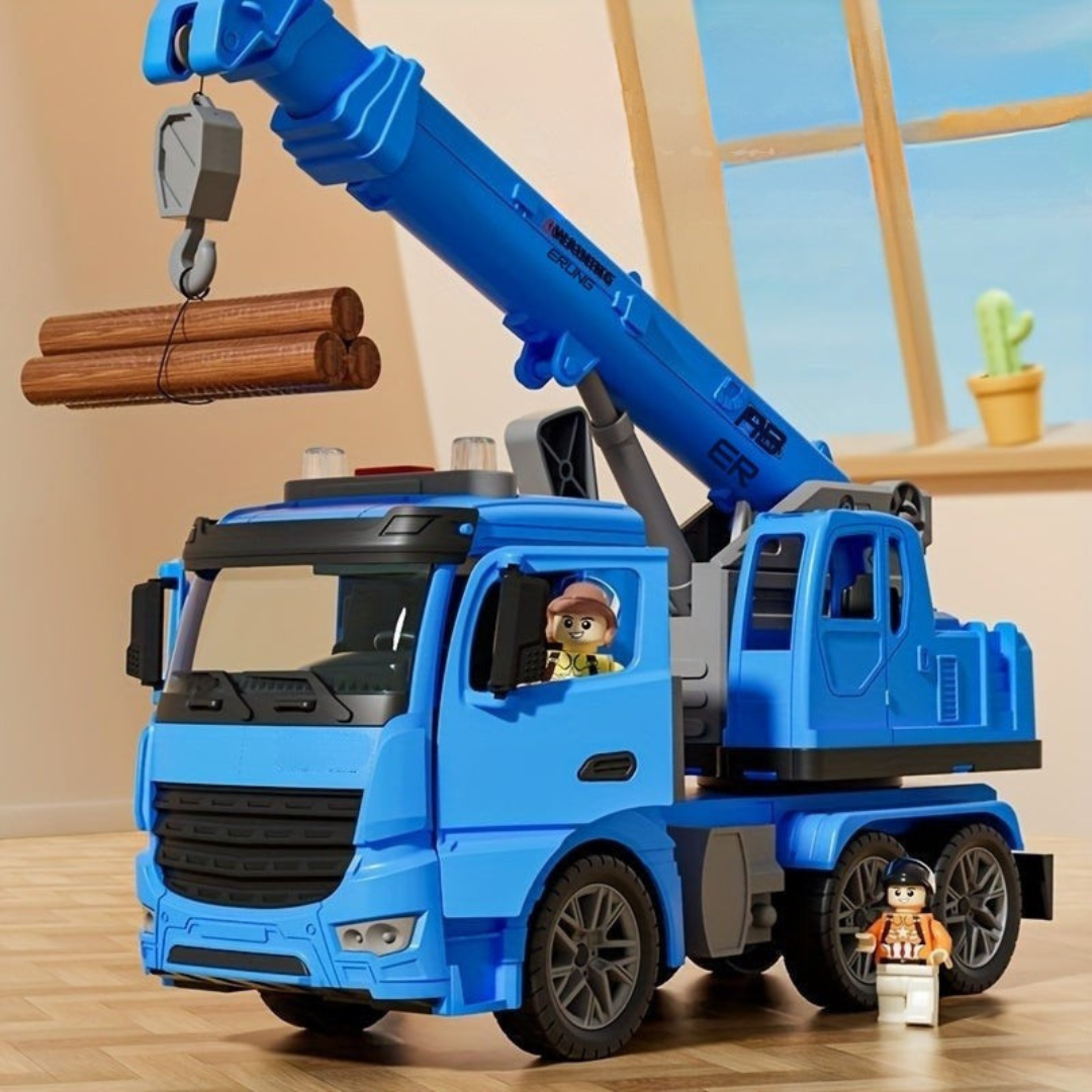 Detailed educational crane truck toy, perfect for young children to learn about construction with interactive features.