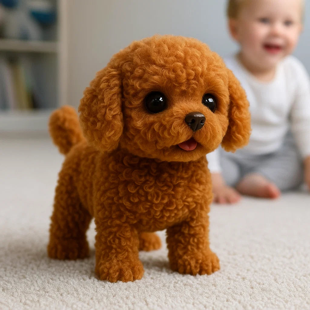 Lifelike interactive dog toy, realistic plush puppy for play and comfort