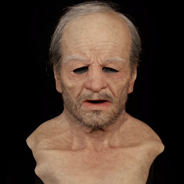 Theatre prop old man mask, authentic and lifelike