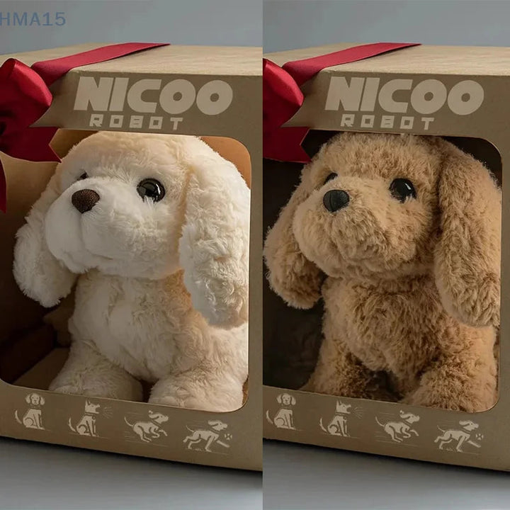 Cute electronic robotic puppy toy, barks and walks like a real dog, an engaging AI pet for kids.