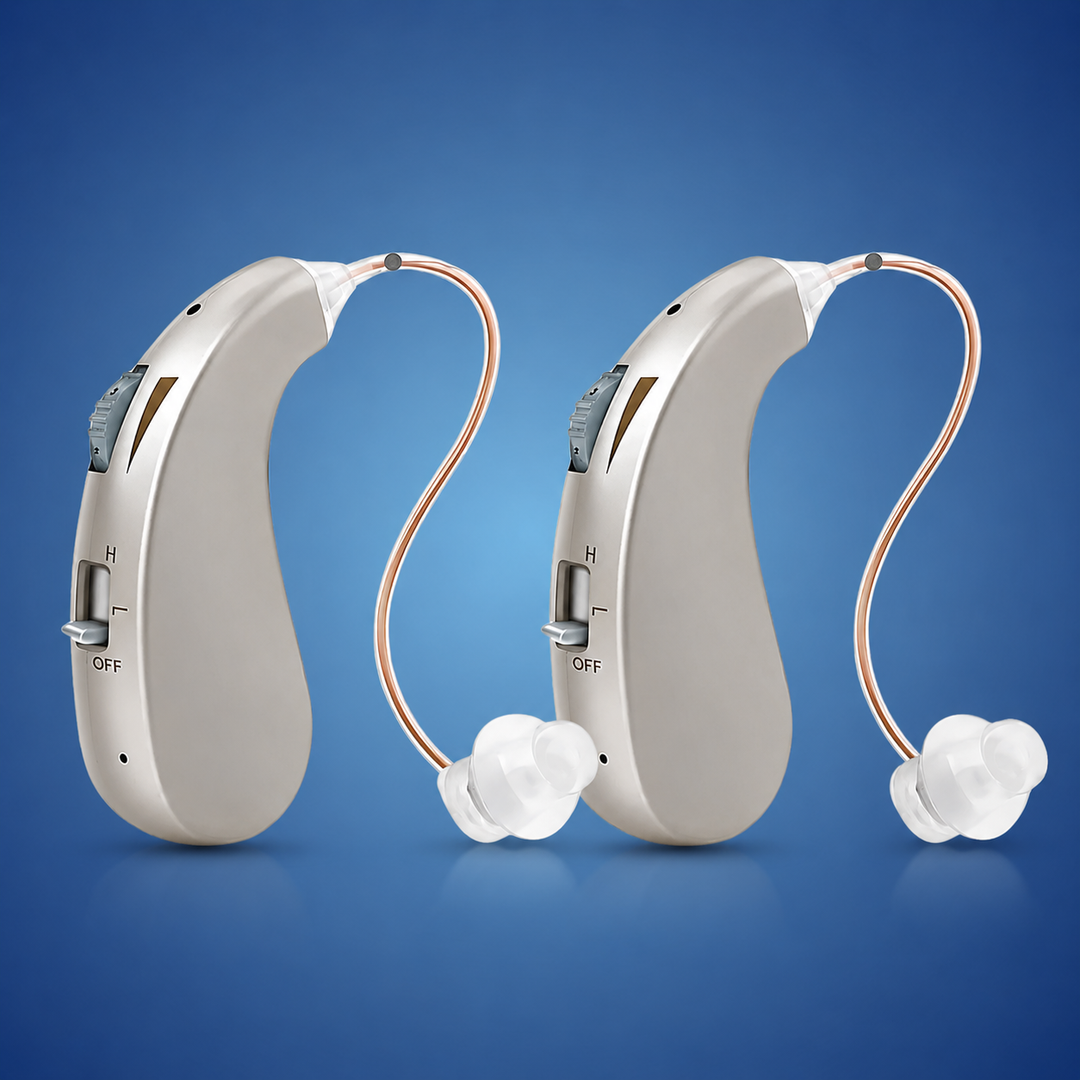 High-quality rechargeable digital sound amplifier, comfortable & discreet for clear hearing.