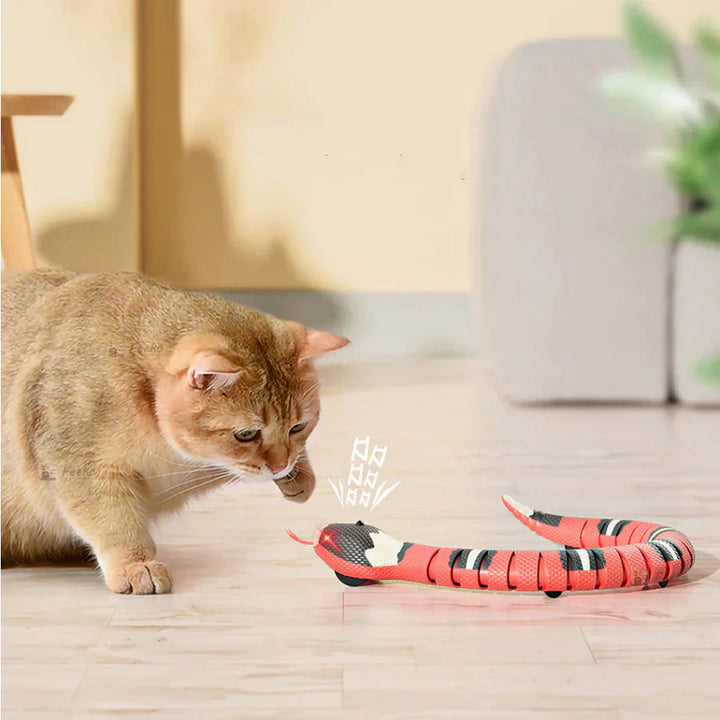 Rechargeable interactive snake cat toy, stimulating feline hunting instincts for engaging pet play & enrichment.
