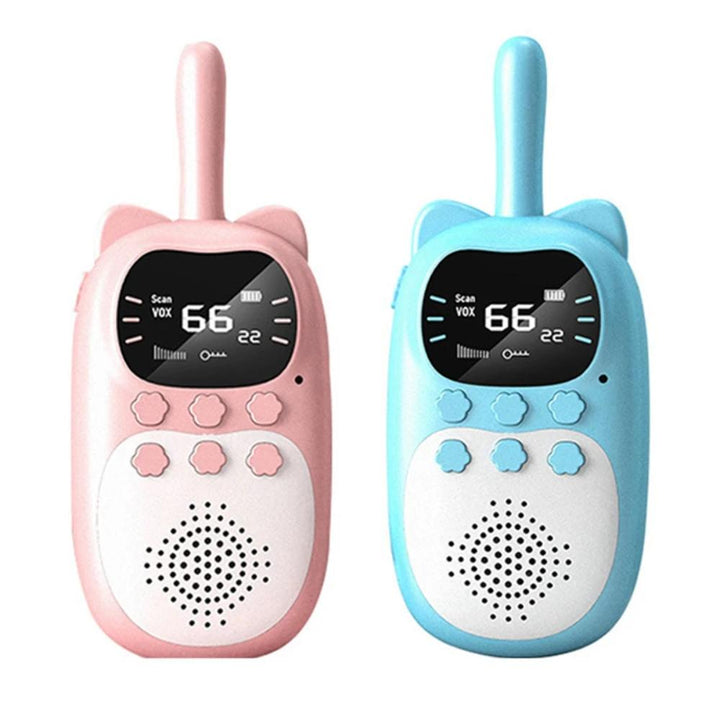 Rechargeable kids walkie talkie set, perfect for outdoor play and adventure for ages 3-12.