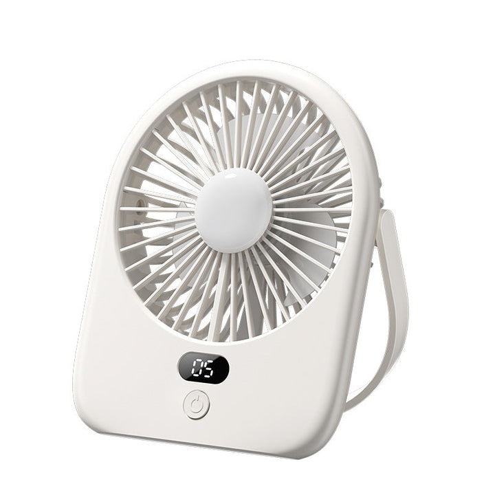 Efficient rechargeable desk fan with digital display & LED light. A powerful personal cooler for home, office, or travel.