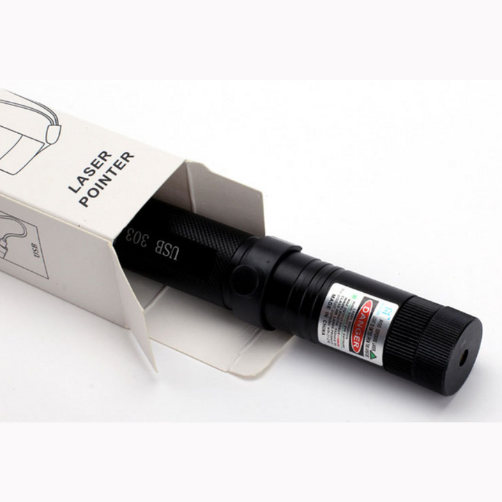 Long-range laser pointer, ideal for presentations & teaching. Rechargeable, durable aluminum body.