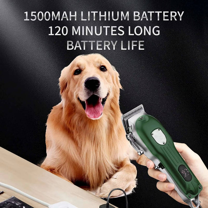 Cordless dog grooming clippers for home use, featuring metal construction