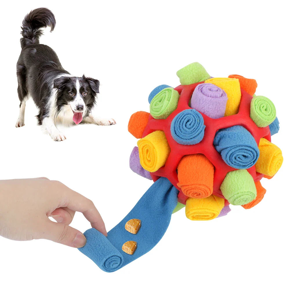 Red Sniffle interactive plush dog toy dispensing treats for mental stimulation