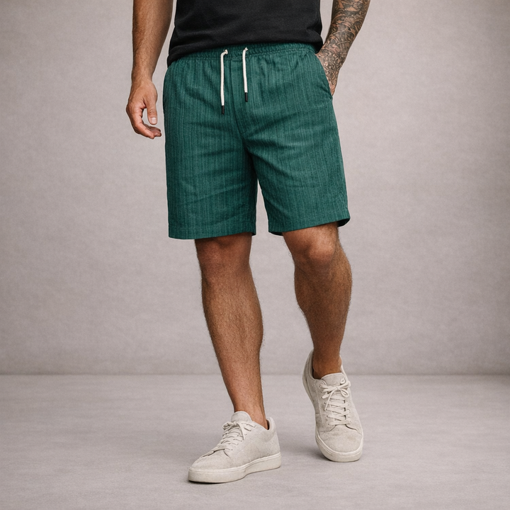Men's comfortable summer shorts, elastic waist, drawstring, relaxed fit, warm weather essential.