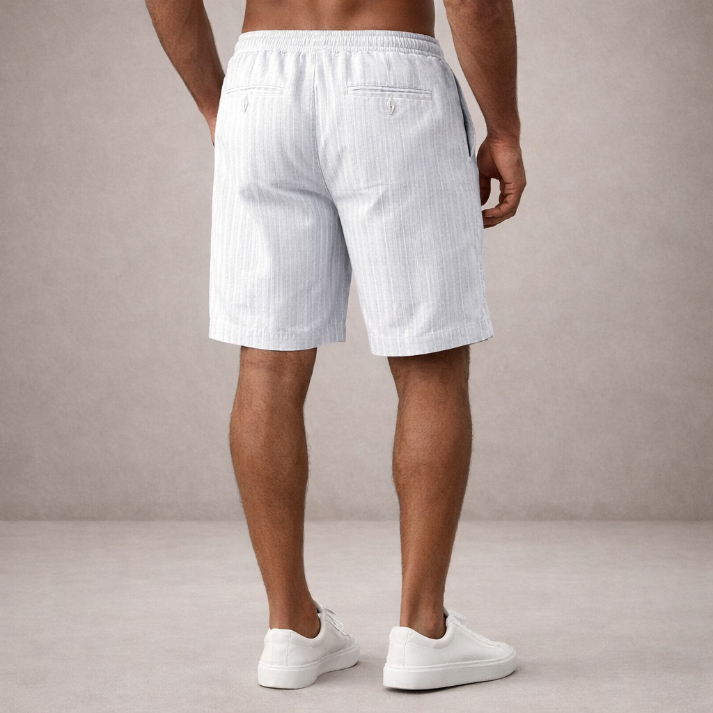 Knee-length men's summer shorts, relaxed fit, drawstring waist, ideal for warm weather.