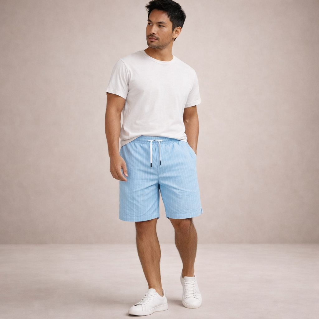Men's summer drawstring shorts, relaxed fit, knee-length, ultimate comfort for warm days.