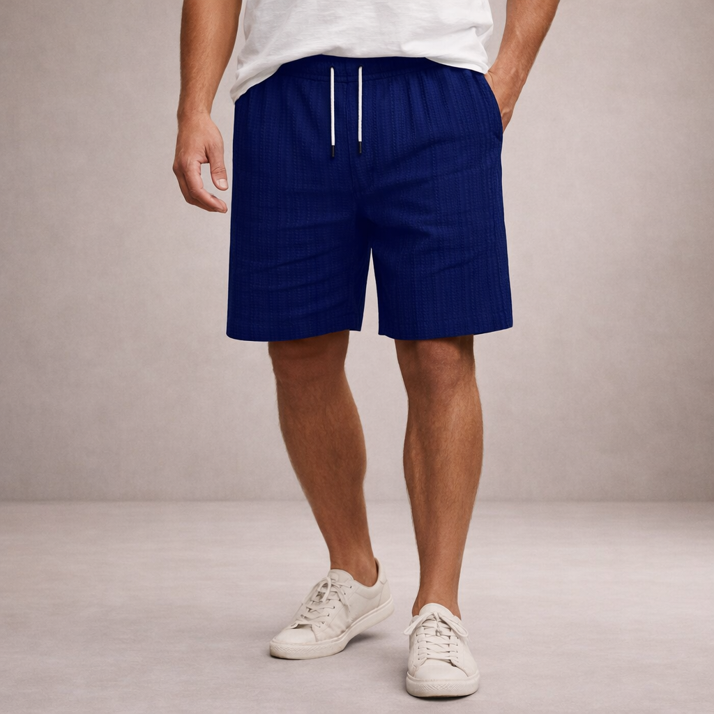 Men's knee-length casual shorts, relaxed fit, elastic waist, ultimate comfort for summer.