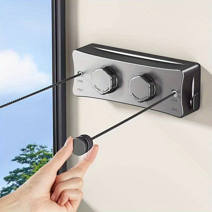 Retractable stainless steel double clothesline, 16.7ft for indoor/outdoor laundry drying & space saving.