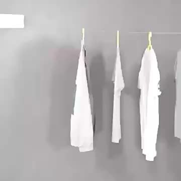 Wall-mounted retractable double line clothesline, stainless steel, perfect for laundry organization.