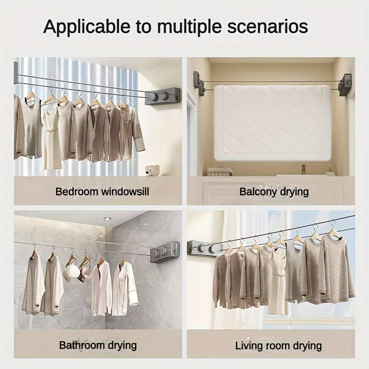 Double line retractable clothesline, 16.7ft, stainless steel, wall-mounted for convenient laundry drying.