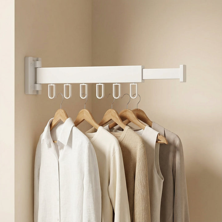 Retractable clothes drying rack, a smart organizer for any home.