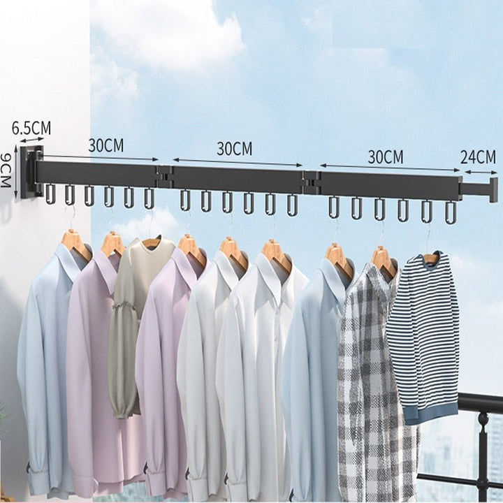 Compact folding clothes rack, wall mounted to maximize space in laundry areas & bathrooms.
