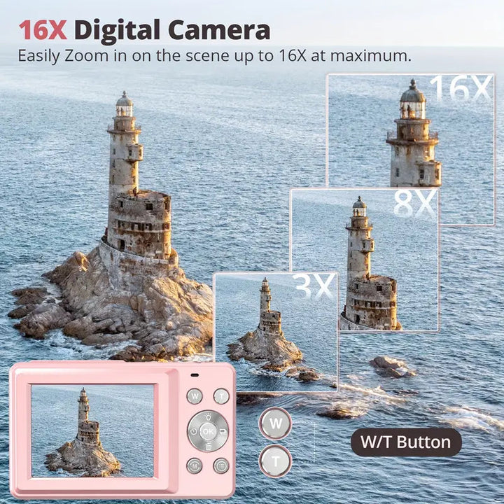 High-definition 1080p video recording on a stylish retro digital camera.
