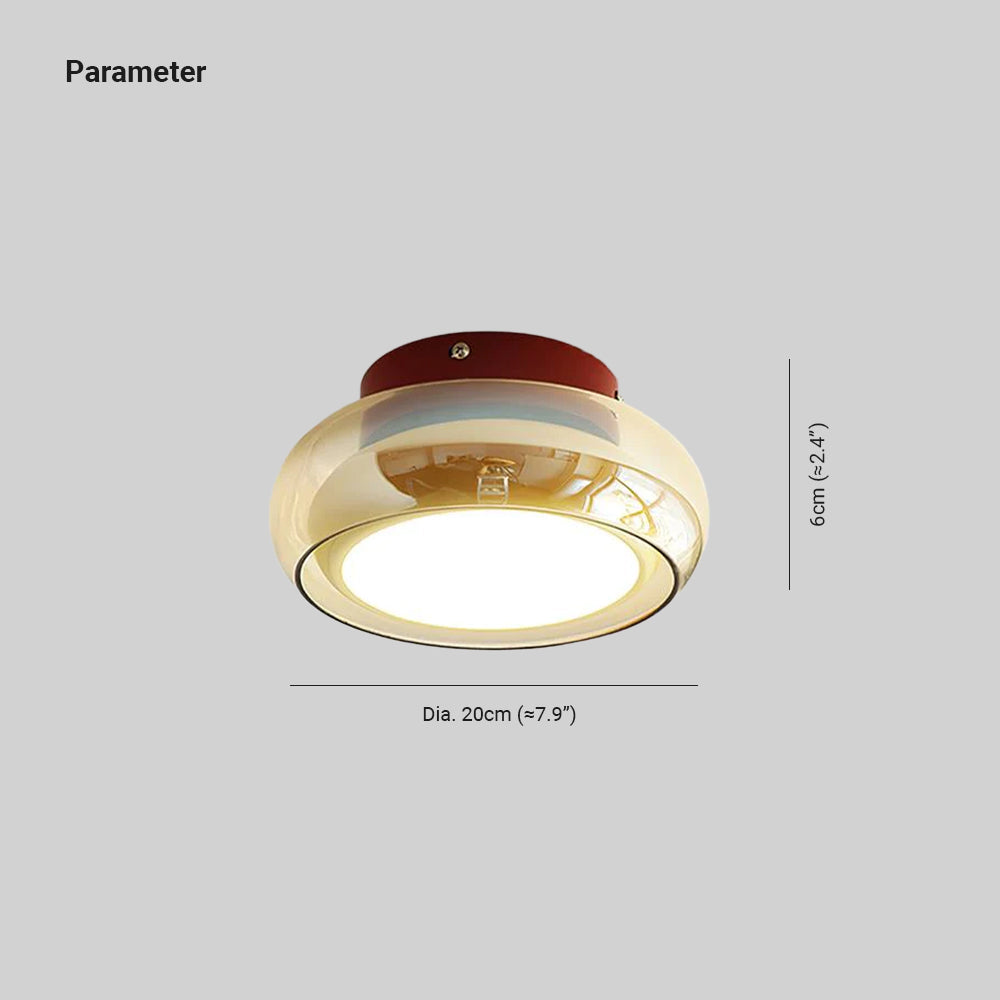 Stylish metal and glass retro flush mount ceiling fixture, ideal for indoor decor.