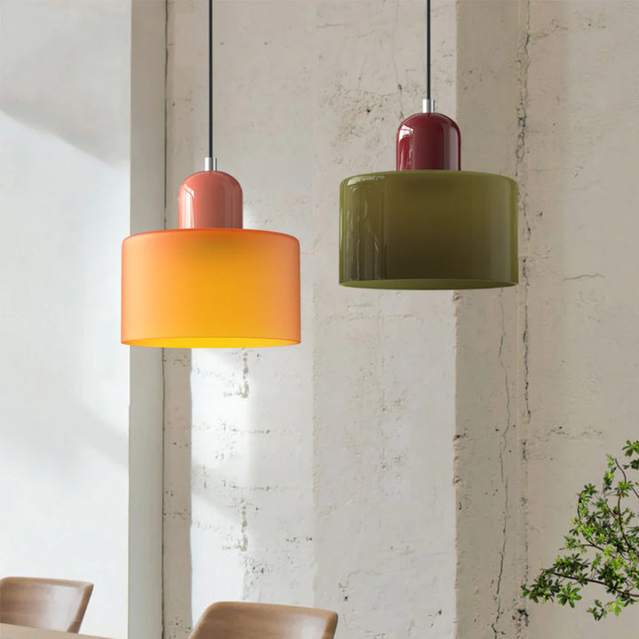 Retro glass pendant lamp with adjustable cord for a cozy home ambiance.