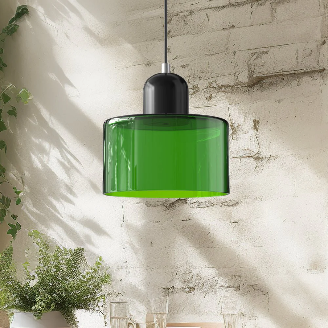 Charming glass pendant lamp with adjustable cord, providing a retro feel & warm light.