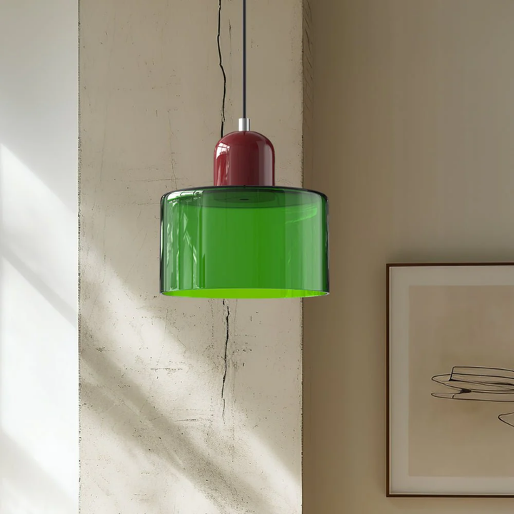 Artistic glass pendant light, retro design, adjustable cord for modern vintage decor.