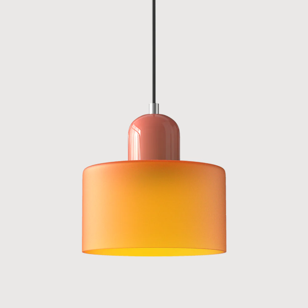 Vintage-inspired glass pendant, adjustable cord, brings a cozy glow to your decor.