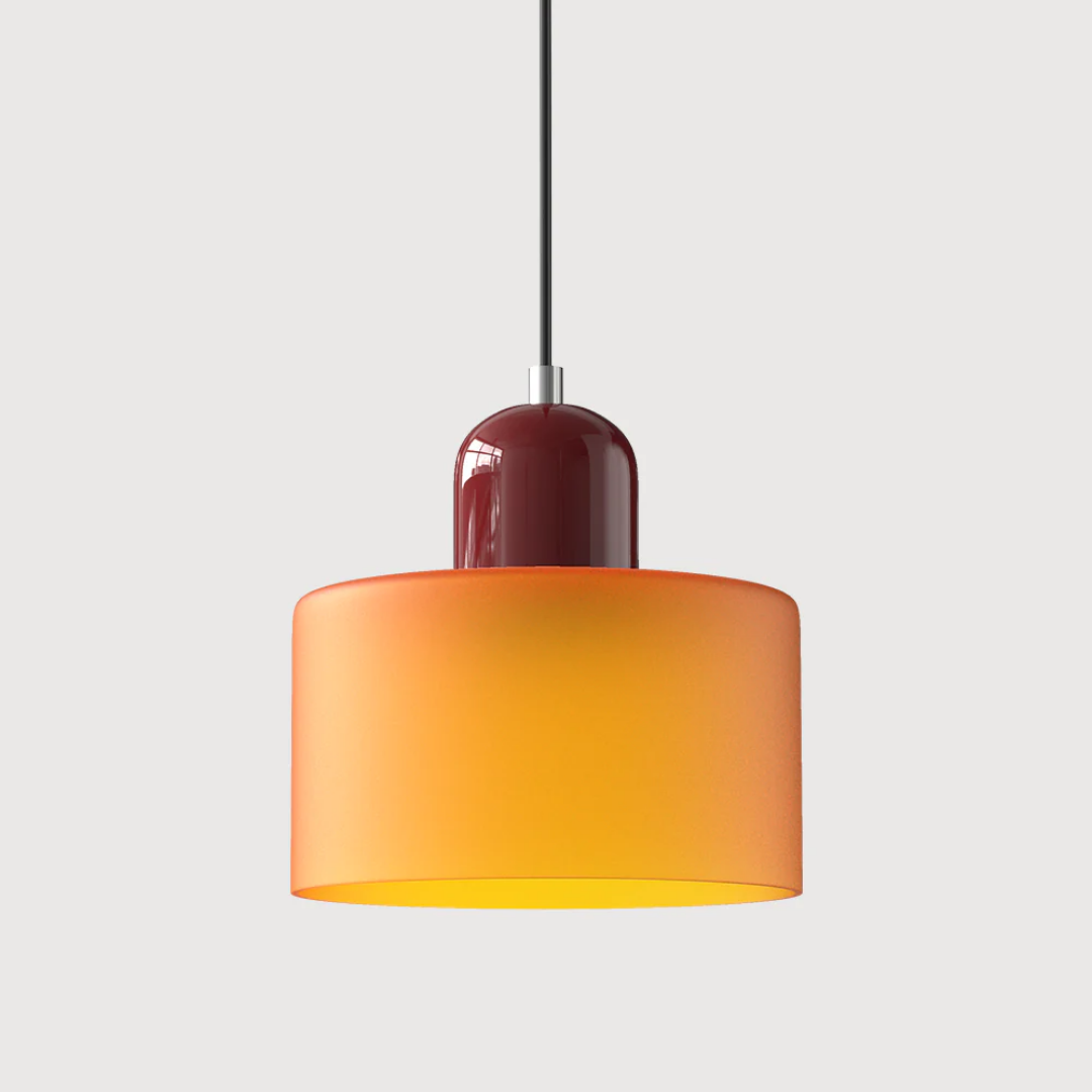 Retro hanging lamp, glass shade, adjustable cord, for elegant and warm interior lighting.