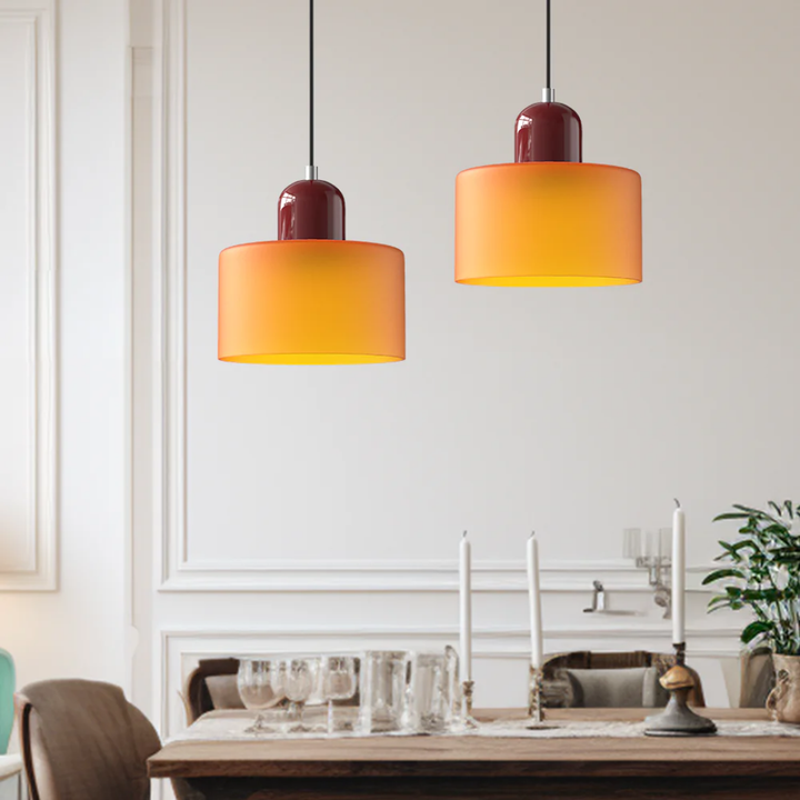 Vintage style pendant light, glass shade & adjustable cord, perfect for warm interiors.