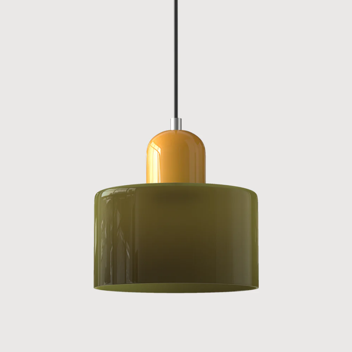 Adjustable retro hanging light, glass shade, casting a warm and gentle glow.