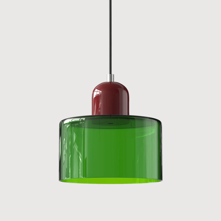 Adjustable retro pendant light with a glass shade, ideal for a soft, warm ambiance.