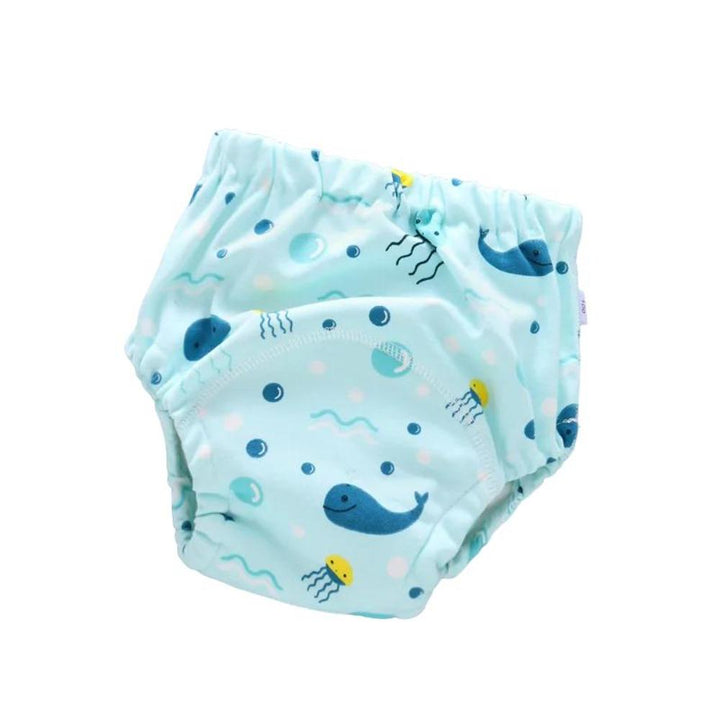 Reusable baby swim diaper in blue, offering comfortable leak protection for water play.