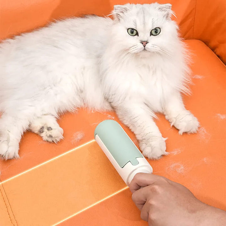 Reusable pet hair remover roller for effortless cat & dog fur cleanup on furniture, carpets, and clothing.